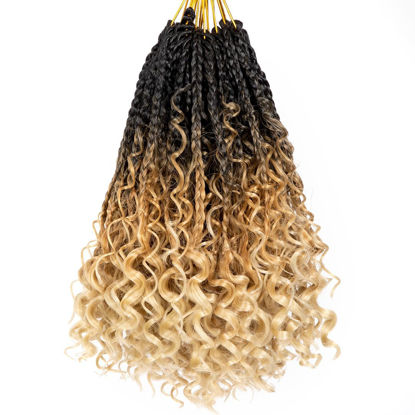 Picture of Beverlee 10 Inch 8 Packs Boho Box Braids Goddess Box Braids Crochet Hair Bohemian Hippie Braids Braiding Hair Box Braids with Curly Ends Messy Pre-looped Synthetic Crochet Hair for Black Women