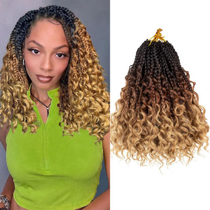Picture of Beverlee Goddess Box Braids Crochet Hair 10 Inch Crochet Boho Box Braids Crochet Braids 8 Packs Bohemian box braids Box Braids with Curly Ends Messy Pre-looped Synthetic Crochet Hair for Women 53#