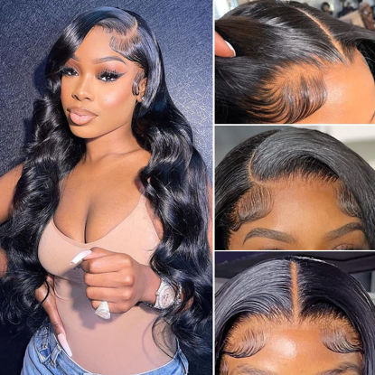 Picture of Hedy 220% Density Lace Front Wigs Human Hair Wigs for Black Women Pre Plucked with Baby Hair Body Wave Glueless 10A Lace Closure Wigs Human Hair Natural Color 22 Inch