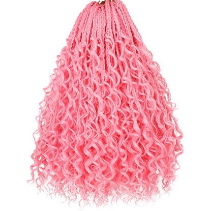 Picture of Beverlee 14 Inch Boho Box Braids 8 Packs Goddess Box Braids Crochet Hair Bohemian Hippie Braids Braiding Hair Box Braids with Curly Ends Messy Pre-looped Synthetic Crochet Hair for Women Pink#