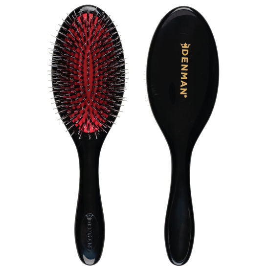 Picture of Denman Style and Shine Hair Brush for Slick Back Looks and Adding Glossy Shine to Hair with Soft Nylon Quill Boar Bristles for Sleek Smoothing, Detangling and Styling - Black, D81M