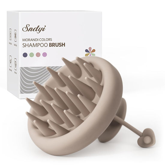 Picture of Sndyi Silicone Scalp Massager Shampoo Brush, Hair Scrubber with Soft Silicone Bristles, Scalp Scrubber/Exfoliator for Dandruff Removal, Wet Dry Scalp Brush for Hair Growth & Scalp Care, Khaki