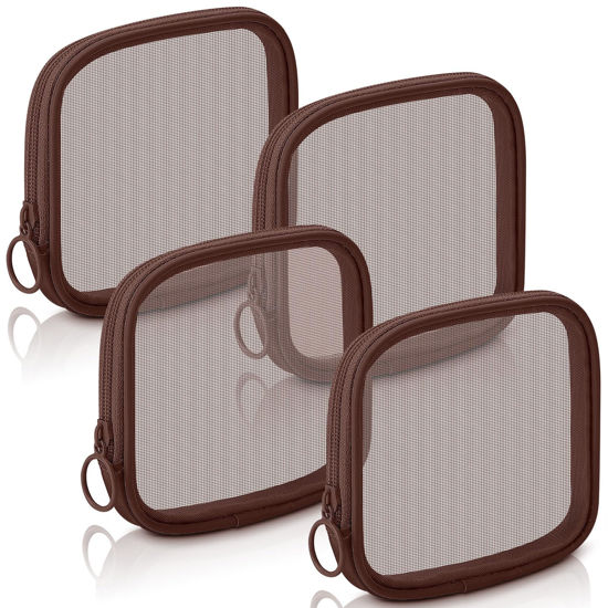 Picture of Weewooday 4 Pcs Mesh Makeup Bag Mesh Cosmetic Bag Travel Toiletry Bag Pouch with Zipper Mini Portable Makeup Cosmetic Travel Toiletry Purse Bag for Daily Accessories (Brown,Small)