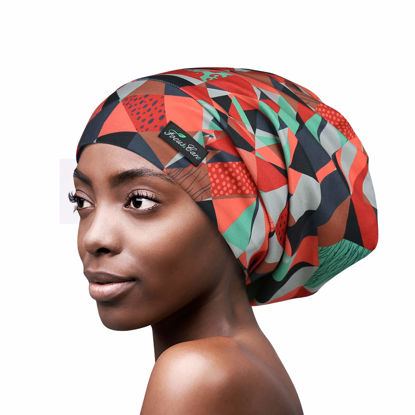 Picture of Satin Cap for Curly Hair Sleeping Silk Adjustable Red
