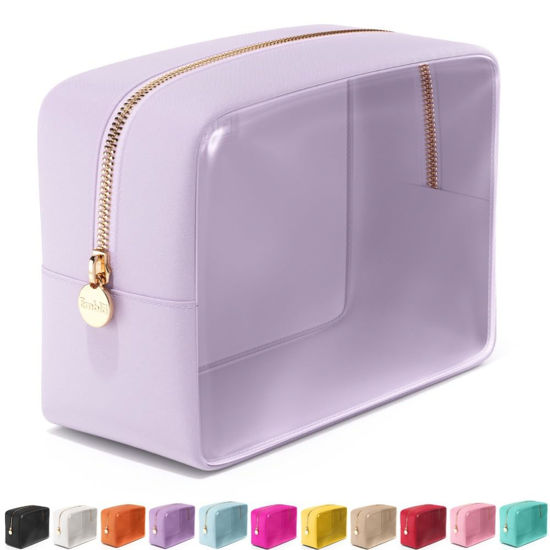 Picture of Embla Clear Cosmetic Bag Makeup Case, Clear Zipper Make Up Pouch and Toiletry Travel Tote, Cute Skincare Pouches for Women Girls, Preppy Purse Cosmetic Organizer, Large Makeup Bags, Lilac