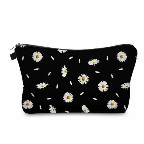 Picture of Cute Travel Makeup Bag Cosmetic Bag Small Pouch Gift for Women (Daisy Black)