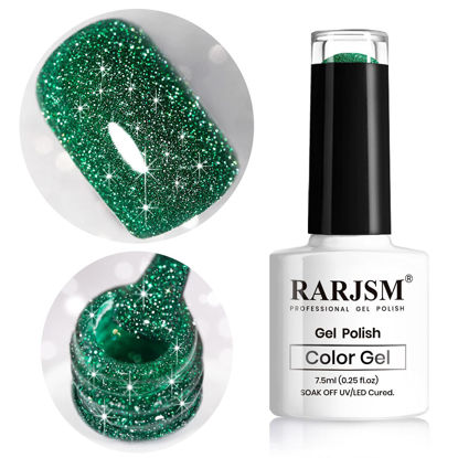 Picture of RARJSM Glitter Gel Polish, Olive Green Nail Polish Sparkly Shiny Gel Nail Art UV LED Lamp Need Nail Gel for Manicure DIY and Nail Salon 7.5ML