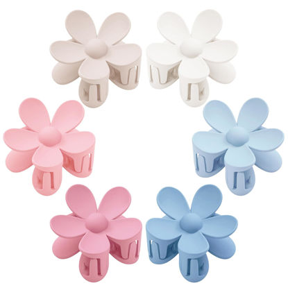 Picture of Flower Hair Clips 6 PCS Flower Claw Clips Daisy Clips for Women Matte Large Claw Clips Strong Hold Jaw Clamps Hair Accessories for Thick Hair 6 Colors