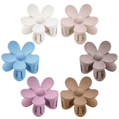 Picture of Flower Hair Clips 6 PCS Flower Claw Clips Daisy Clips for Women Matte Large Claw Clips Strong Hold Jaw Clamps Hair Accessories for Thick Hair 6 Colors