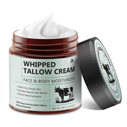 Picture of Liefiet Beef Tallow for Skin, Tallow and Honey Balm 4.2oz, Deep Nourishing Face and Body Moisturizers, Organic Grass Fed Whipped Beef Honey Balm