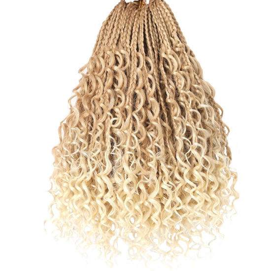 Picture of Beverlee Boho Box Braids 8 Packs Goddess Box Braids 14 Inch Bohemian Box Braids Crochet Hair Crochet Box Braids with Curly Ends Pre-looped Synthetic Crochet Hair for Black Women 128 Strands 27/613#