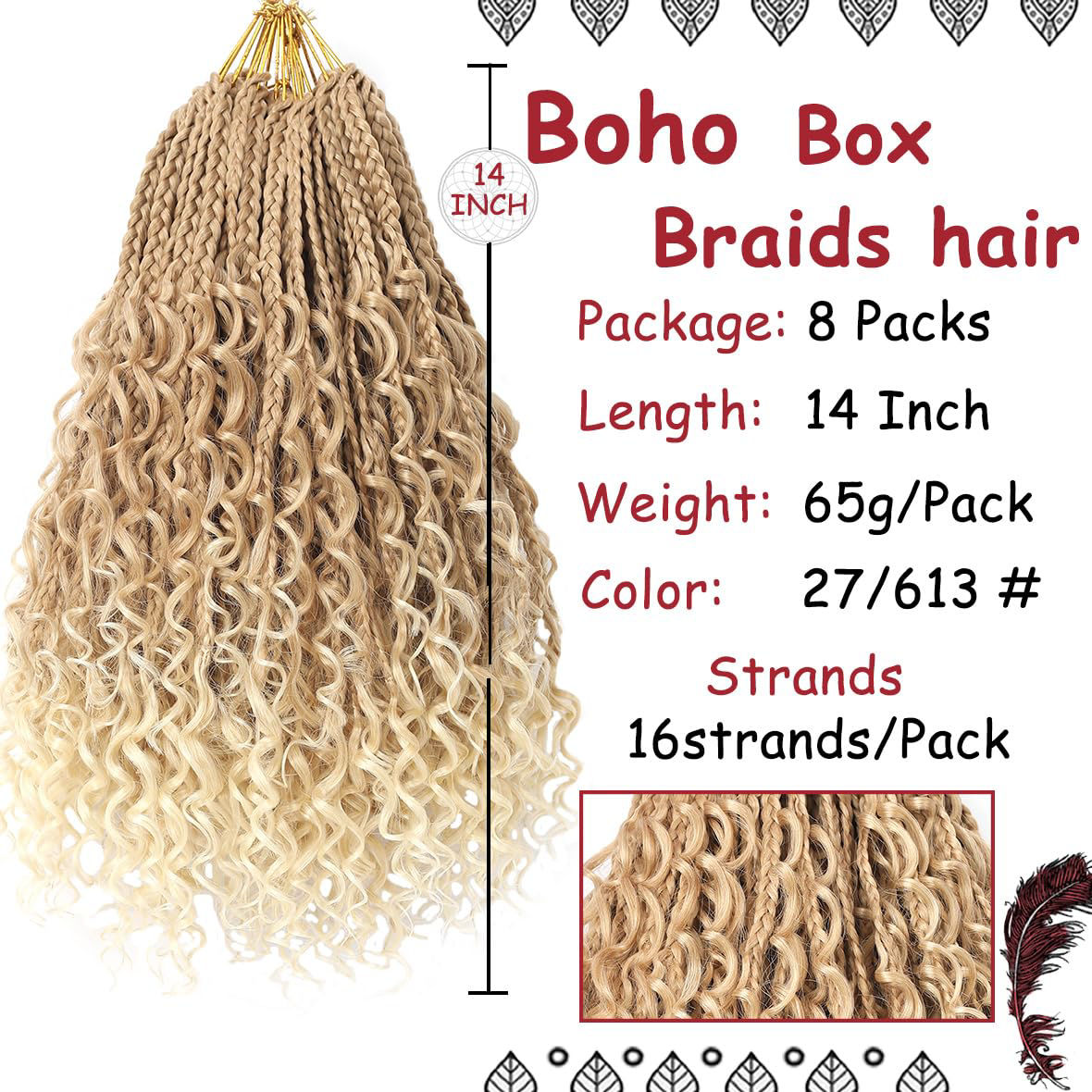 GetUSCart- Beverlee Boho Box Braids 8 Packs Goddess Box Braids 14 Inch ...