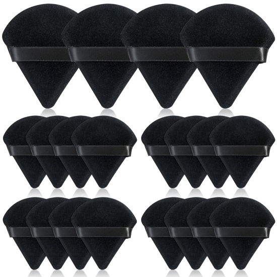 Picture of Thrilez 20pcs Triangle Powder Puff, Loose Powder Puffs Makeup Puff for Face Powder, Setting Powder Puff for Make Up, Face Puff Pads for Press Powder, Sponge Powder Applicator for Face and Eye (Black)