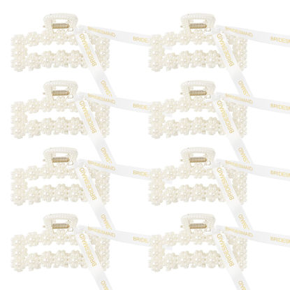 Picture of 8PCS Pearl Bridesmaid Hair Claw Clips with Ribbon Bachelorette Gifts for Bridesmaid 3 Inch Rectangle Bridesmaid Hair Hccessories for Wedding Party Favors