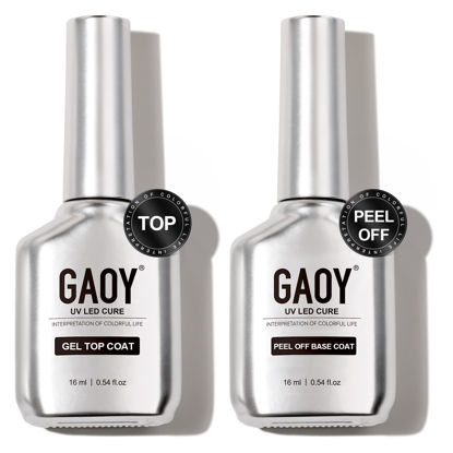 Picture of GAOY Gel Top Coat and Peel Off Base Coat Set, 16ml 2 Pcs Clear No Wipe Finish and Peelable Foundation Combination for UV Light Gel Nail Polish