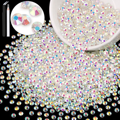 Picture of 3000PCS SS16/4mm Crystal Rhinestones (Transparent AB), Bedazzling Flatback Glass Rhinestones for Crafting DIY Nail Art Makeup Decoration, Gems Diomand Charms for Tumbler Shoes Clothing Mug