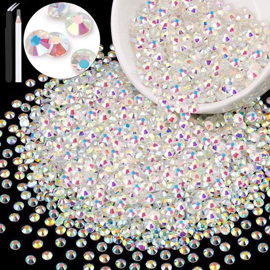 Picture of 3000PCS SS16/4mm Crystal Rhinestones (Transparent AB), Bedazzling Flatback Glass Rhinestones for Crafting DIY Nail Art Makeup Decoration, Gems Diomand Charms for Tumbler Shoes Clothing Mug