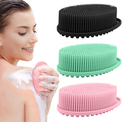 Picture of 3 Pack Silicone Body Scrubber, Exfoliating Body Scrubber, Soft Silicone Loofah, Body Scrubber Fit for Sensitive and All Kinds of Skin, Rapid Foaming, Clean and Sanitary