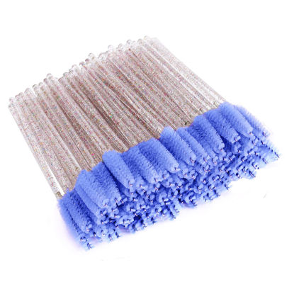 Picture of BTYMS 100 Pieces Disposable Eyelash Brush Mascara Wnad Brow Spoolie Brush Lash Applicator Spooly for Lash Extensions - Purple