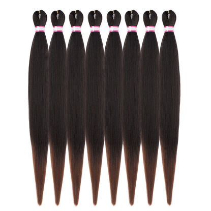 Picture of Pre Stretched Braiding Hair 8 Packs 36 Inch Natural Black to Brown Color Long Pre-stretched Hair for Braiding Twist Braids Itch Free Hot Water Setting Yaki Straight Synthetic Hair Extensions (#1B/30)