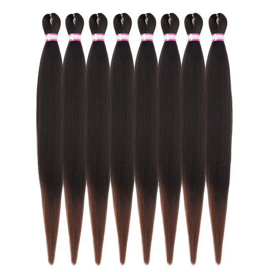 Picture of Pre Stretched Braiding Hair 8 Packs 36 Inch Natural Black to Brown Color Long Pre-stretched Hair for Braiding Twist Braids Itch Free Hot Water Setting Yaki Straight Synthetic Hair Extensions (#1B/30)