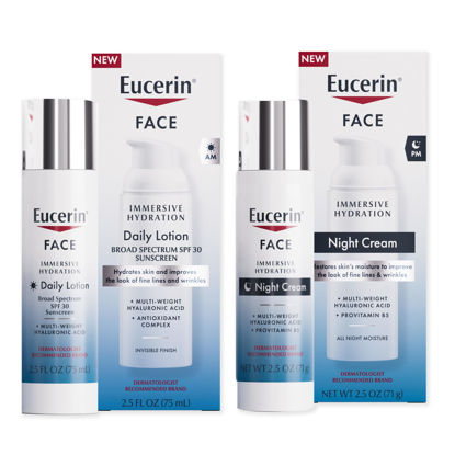 Picture of Eucerin Face Immersive Hydration Skin Care Set, Daily Face Lotion with SPF 30, 2.5 Fl Oz Bottle + Night Cream with Hyaluronic Acid, 2.5 Oz Bottle