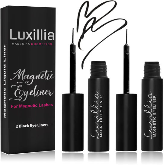 Picture of Luxillia Black Magnetic Eyeliner for Magnetic Eyelashes, Upgraded Strongest Hold, Most Natural Look, Waterproof, Smudge Proof Liquid Liner (Pack of 2)
