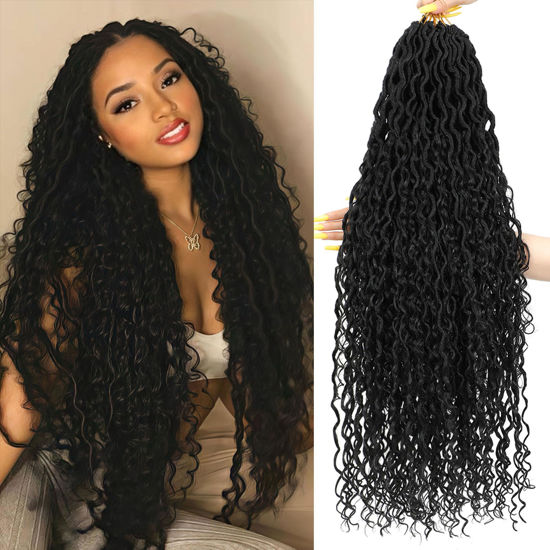 Picture of Col Bling Goddess Locs Crochet Hair 30 Inch, 8 Packs Faux Locs Crochet Hair Pre Looped for Women, Boho Crochet Locs with Curly Ends (30 Inch 1B)