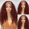 Picture of Headband Wigs Human Hair Deep Wave 33# Reddish Brown Curly Human Hair Wig Red Brown Brazilian Machine Made Lace Front Wigs Glueless Copper Red Deep Curly Headband Half Wigs for Black Women 20 Inch