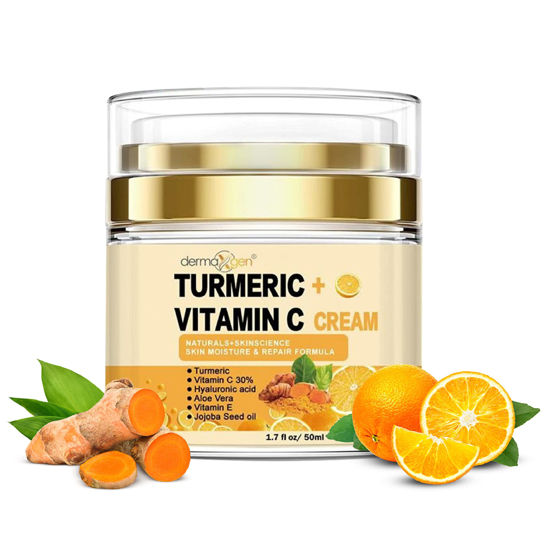 Picture of DERMAXGEN Turmeric Face Cream + 30% Vitamin C Glow Boosting Moisturizer & Skin Repairing, Hydrating with Organic Ingredients Anti-Aging Facial Cream, Normal, Dry, Oily & Combination Skin - 1.7 FL OZ