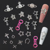 Picture of BBATT-HAPPY 134PCS Nail Charms,Silver Star Planet Cross Nail Jewels Punk Pink Handcuffs Billiards Nail Art Accessories for Acrylic Nails, Nail Art Supplies Craft DIY
