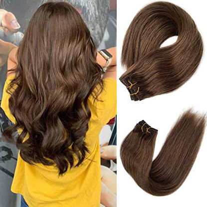 Picture of Licoville Clip in Hair Extensions Chocolate Brown Soft Straight Human Hair Extensions Thick 120grams 7pcs Double Weft Clip on Brown Real Hair Extensions for Women