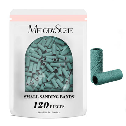 Picture of MelodySusie 120 Pcs Nail Drill Bits Small Sanding Bands for 3.1mm Mandrel Bit, 120 Medium Grit Nail File for Acrylic Nails Gel Manicures and Pedicure, Dark Green (Only Sanding Bands)