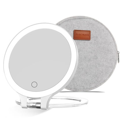 Picture of FASCINATE Magnifying Mirror 10X 1X Double Sided Magnification Makeup Vanity Mirror Rechargeable Lighted Mirror with 3 Color Lighting Modes Adjustable Rotation LED Vanity Desk Mirror