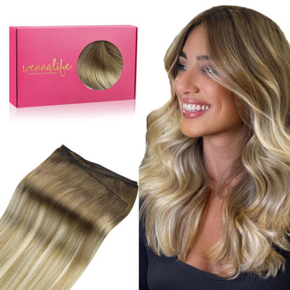 Picture of WENNALIFE Sew in Hair Extensions Real Human Hair, 16 Inch 80g Ombre Walnut Brown to Ash Brown and Bleach Blonde Machine Weft Hair Extensions Human Hair Hand Tied Weft Hair Extensions Sew In
