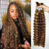 Picture of Human Braiding Hair 2 Bundles/Pack 100g Highlight 4/27 Curly Deep Wave Human Bulk Hair for Braiding No Weft 10A Brazilian Virgin Human braiding Hair for Boho Braids (Highlight 4/27, 28 inch)