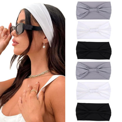 Picture of XTREND 6 Packs Fashion Sports Headbands for Women - Non-Slip Stretchy Boho Turbans for Workout, Yoga, Running (Black*2, White*2, Light Gray*2)