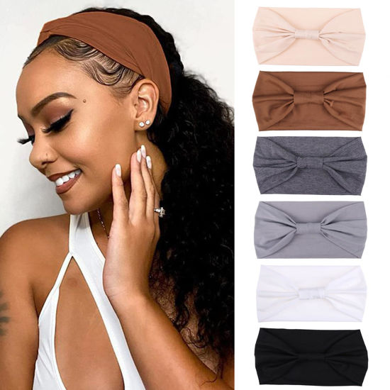 Picture of XTREND 6 Pcs Wide Headbands for Women Non Slip Fashion Stretch Headband Boho Head Bands Women's Hair Band Turban Workout Hairband Girls Accessories（Dark gray, Light gray, White, Black, Coffee, Beige）