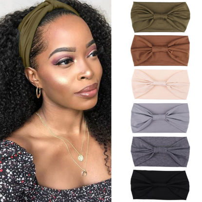 Picture of XTREND Wide Headbands Non Slip Stretch Fashion Hair Headband Boho Head Bands Women's Hair Band Turban Workout Hairband Girls Accessories 6 Pcs（Black，Coffee，Beige，Dark gray，Light gray，Military green）