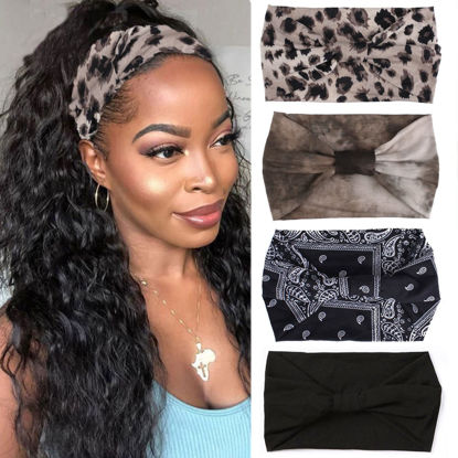 Picture of XTREND 4 Packs Wide Headbands Fashion Headscarf Bohemian Style Elastic Knotted Non-slip Headband Suitable For Black Women Outdoor Yoga Sports Printed Hair Accessories