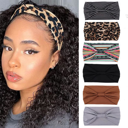 Picture of XTREND 6 Packs Wide Headbands Fashion Boho For Women Headband Large African Style Knotted Head Bands Yoga Sports Fitness Printing Simple Pure Color Hair Accessories（Solid and Printed）