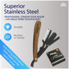 Picture of Equinox Straight Edge Razor - Includes 100 Single Derby Blades -Manual Shaver for Men - Stainless Steel with Wooden Handle - Barber Kit - Hair Blade Razor - Perfect for Hairline