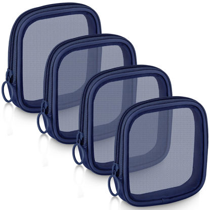 Picture of Weewooday 4 Pcs Mesh Makeup Bag Mesh Cosmetic Bag Travel Toiletry Bag Pouch with Zipper Mini Portable Makeup Cosmetic Travel Toiletry Purse Bag for Daily Accessories (Navy Blue,Small)