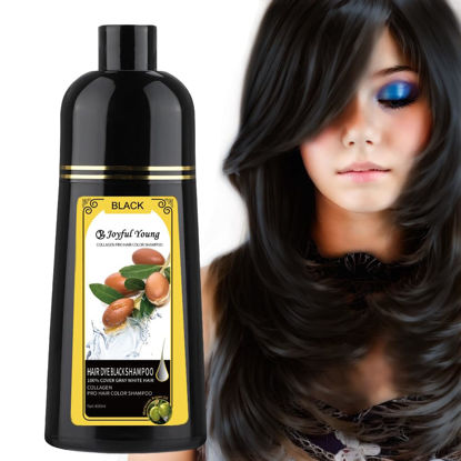 Picture of Joyful Young Natural Hair Dye Shampoo - Black - Semi Permanent Hair Coloring Shampoo for Women and Men - Gray Hair Coverage - Color Shampoo Beard Dye - Vegan Ammonia Free Hair Shampoo