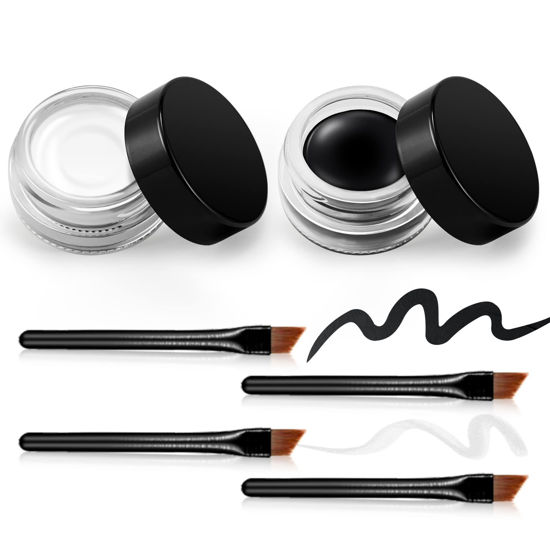 Picture of Erinde [2PCS] Waterproof Gel Eyeliner Set, Long Lasting Cream Eyeliner Gel, High-Intensity Pigments Smudge-Proof Eye Liner Makeup, Water-Resistant Eyeliner with 4PCS Eyeliner Brushes (Balck & White)