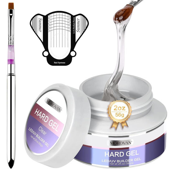 Picture of Morovan Clear Builder Gel for Nails: UV LED Hard Gel Kit - Building Gel 2oz Strong Sculpting Extension Strengthen Professional Art Manicure Set with Forms & Gel Brush Supplies