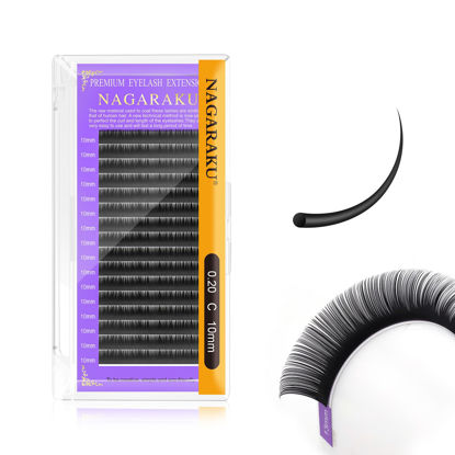Picture of NAGARAKU Eyelash Extensions Individual Lashes 0.20 mm C curl 10mm Premium Classic Matte Black Faux Mink 16 Rows Natural Professional Beauty Salon Supplies