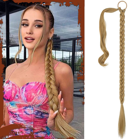 Picture of Sofeiyan Long Braid Ponytail Extension with Hair Tie Straight Sleek Wrap Around Hair Extensions Braid Pony Tail Fluffy Natural Soft Synthetic Hairpieces for Women Daily Wear, 34 inch