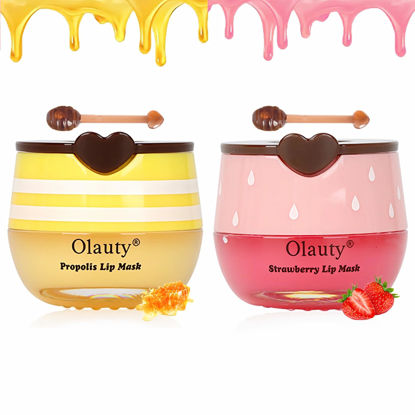 Picture of Deepmind 2 PCS Bee Lip Balm Lip Mask Honey Pot, Honey & Strawberry Lip Mask Propolis Moisturizing Lip Balm with Stick - Hydrating Prevention Dry and Cracked Lip Scrubs Exfoliato Lip Wrinkle Care