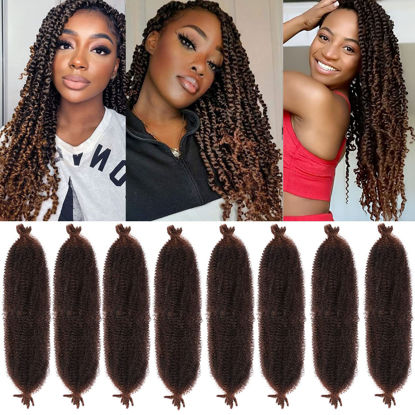 Picture of 8 Packs Dark Brown Springy Afro Twist Crochet Hair 16 Inch Pre-Separated Spring Twist Hair Synthetic Marley Crochet Braiding For Distressed Soft Locs Hair Extension For Women (8 Strands/Pack,T30#)